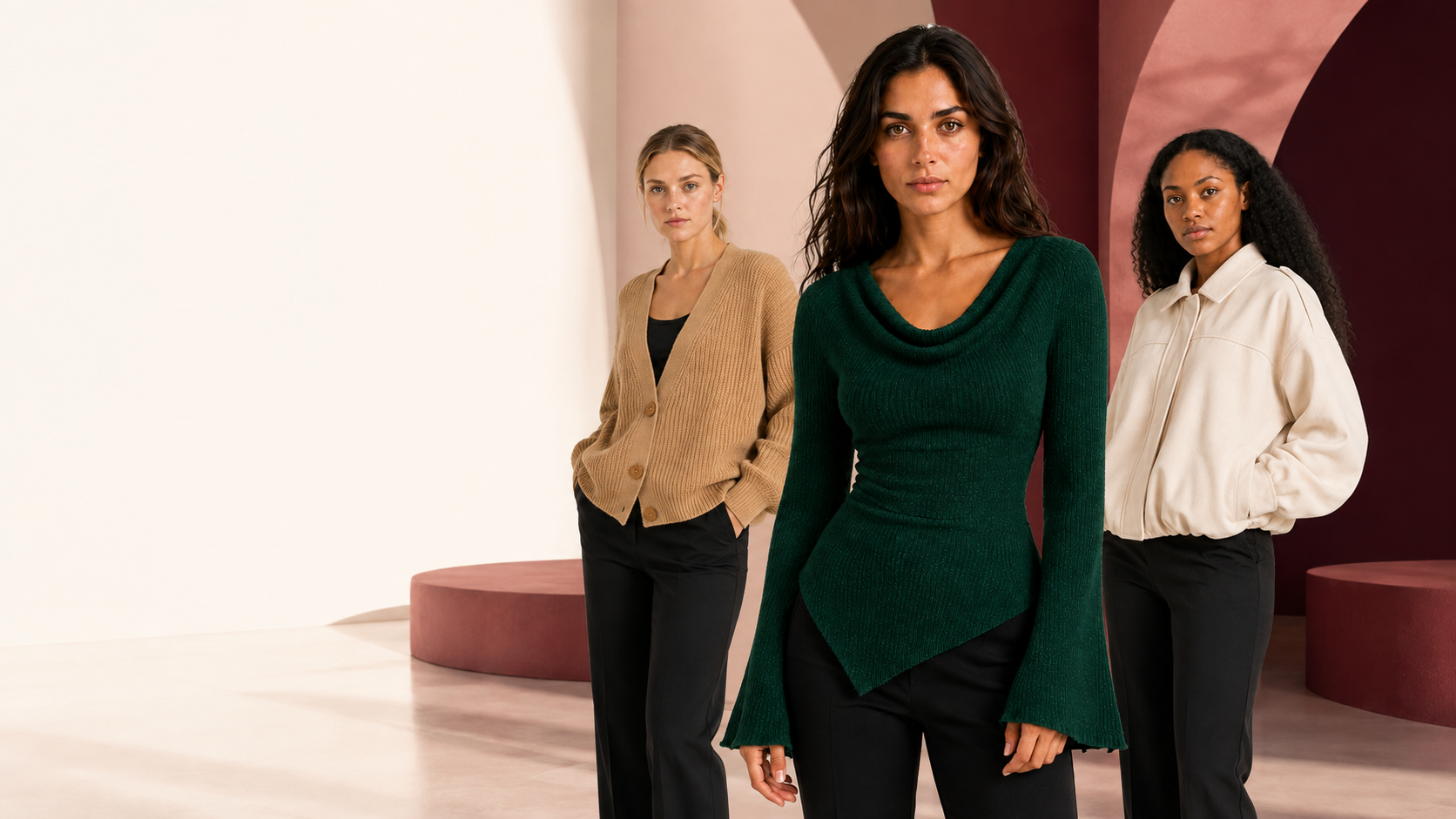 NAMOY Kampagne mit drei Models und drei aktuellen Oberteilen